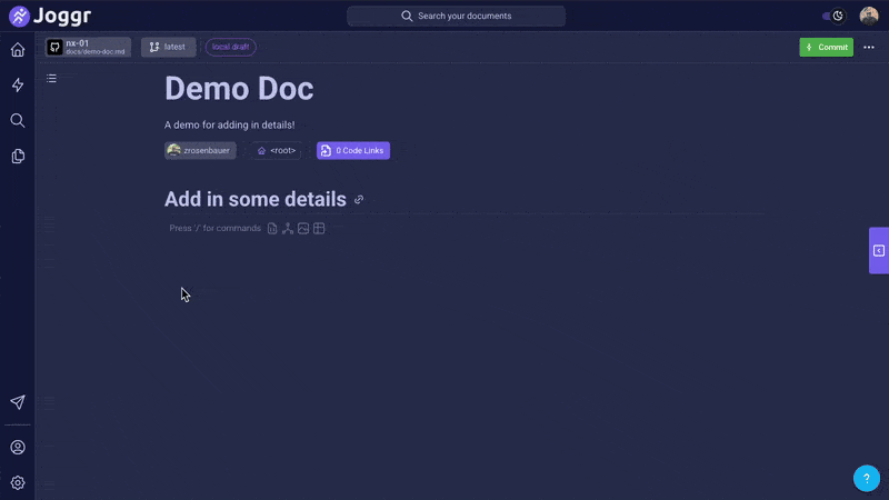 A gif of the collapsible sections feature